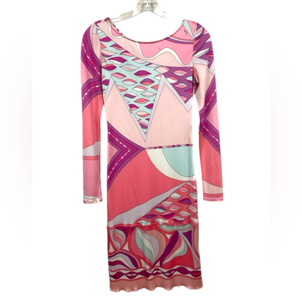 Emilio Pucci Firenze Long Sleeve Midi Dress Knee Length As Is Sz 4 Silk - Picture 2 of 10